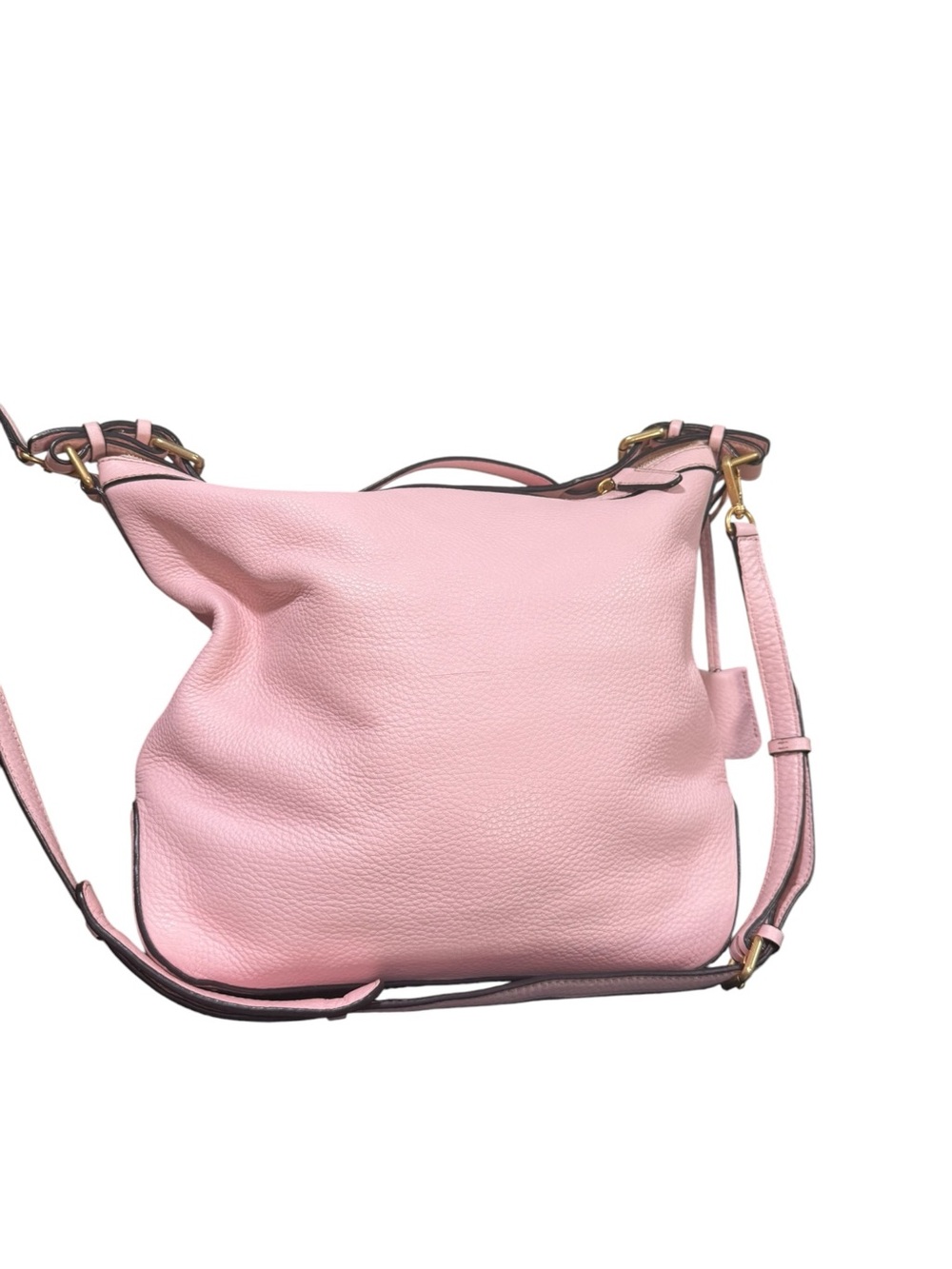 MCM Blush Pink Pebbled Leather Hobo Crossbody Bag Gold Hardware Dust Bag - Picture 11 of 16